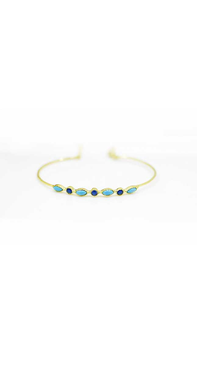 aegeanblue Blue Sapphire &amp; Turquoise Bangle Size: 65 mm – Adjustable Gold Plated – Sterling Silver 925