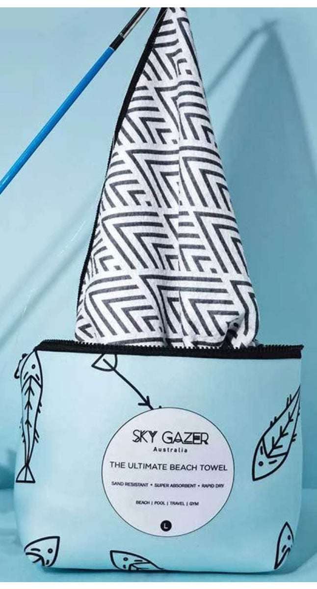 Sky Gazer Luxury beach Towel in Pouch - Coogee