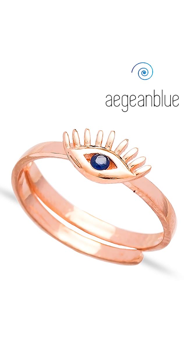 aegeanblue petite evil eye ring - adjustable