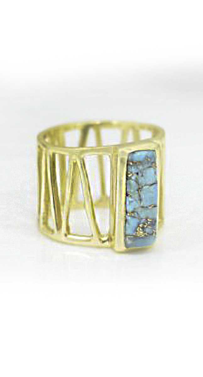 aegeanblue Blue Turquoise Cage Ring Gold Plated – Sterling Silver 925