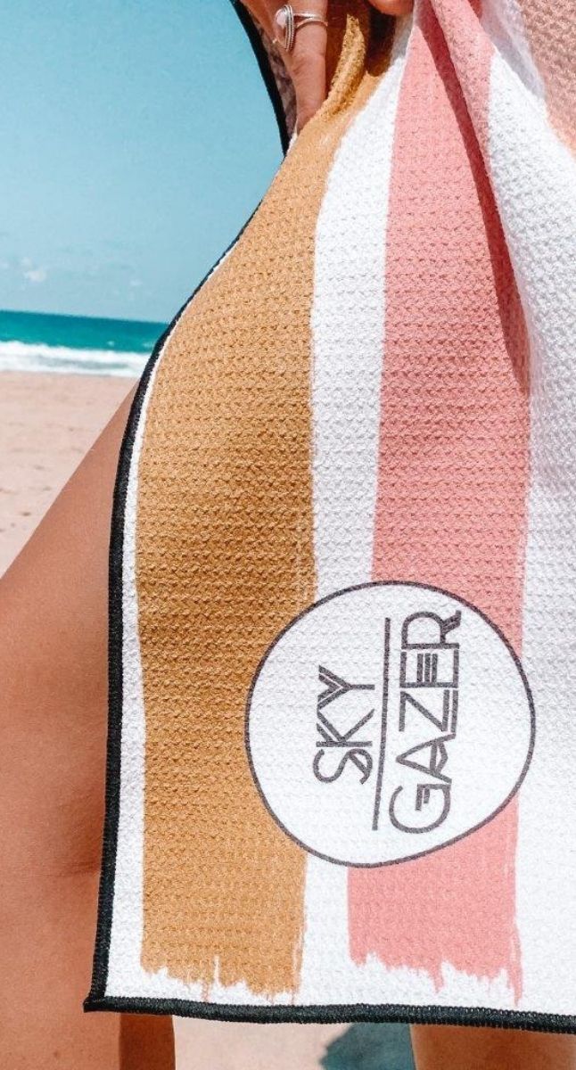 Sky Gazer Luxury beach Towel in Pouch - Rainbow