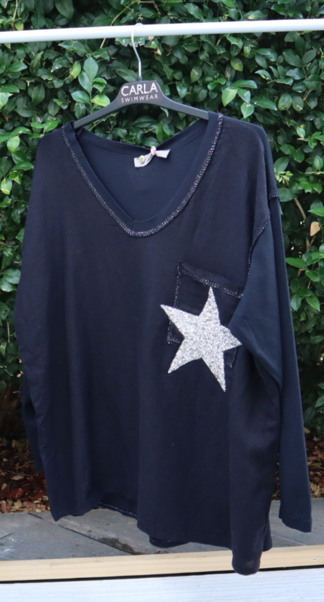 Twinkle Star Pocket Cotton + Linen Long Sleeve Top - made in Italy