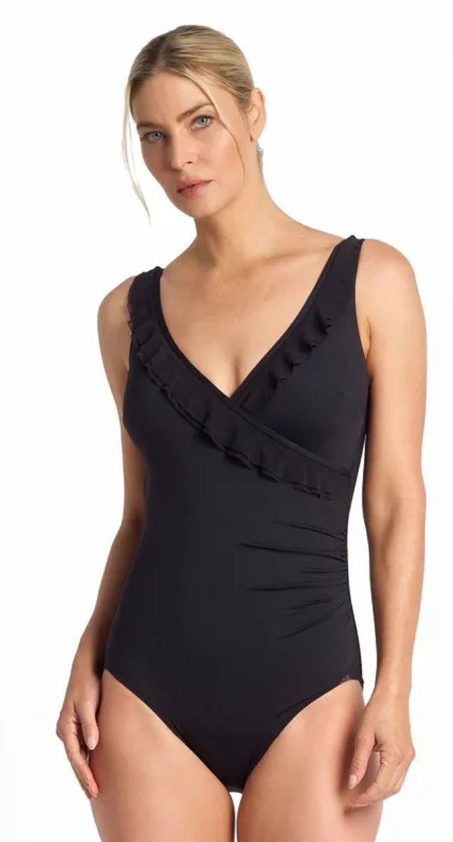 Cosmopolitan Mesh Frill One Piece Swimsuit - Black