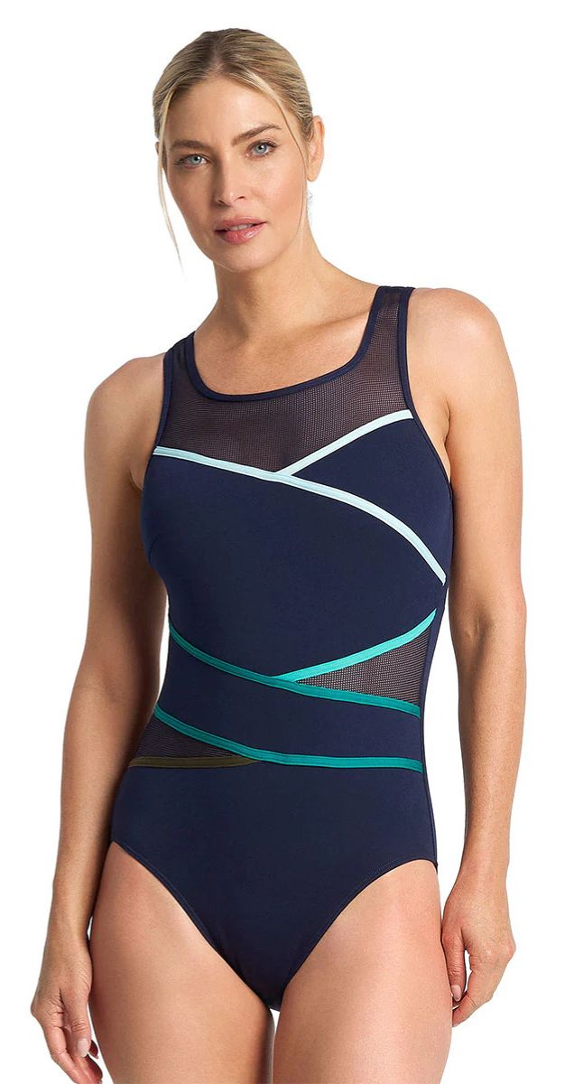Rozella Taped High Neck Mast 1Pc - Navy
