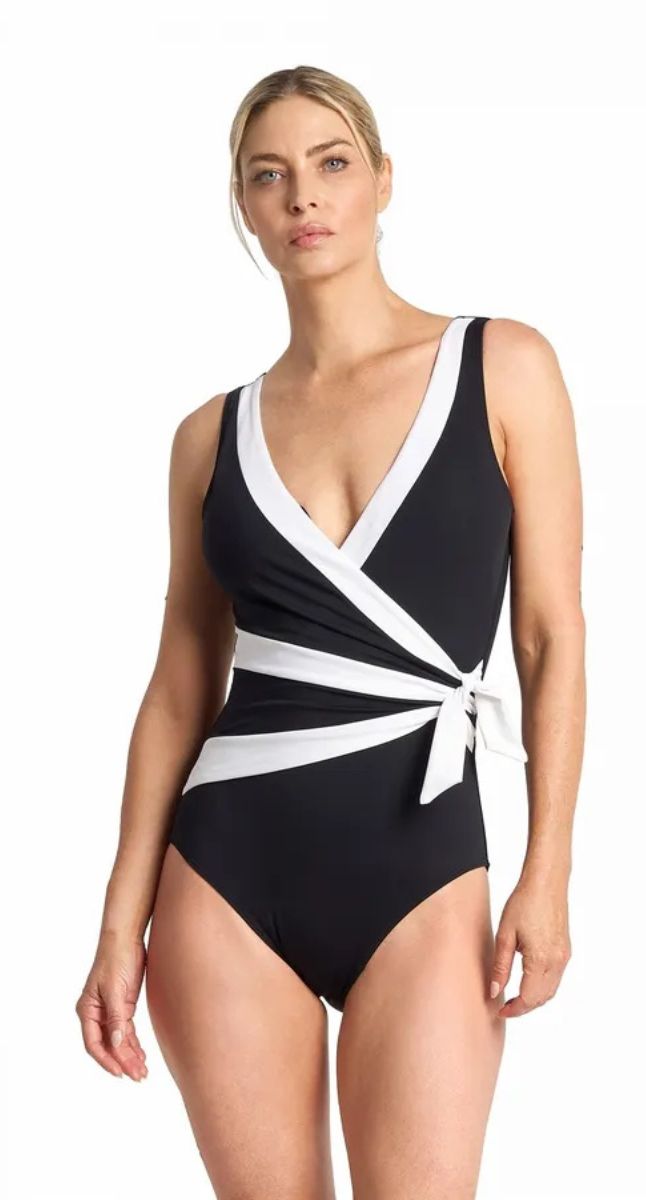 Heritage Classics Sash Surplice One Piece Swimsuit Blk