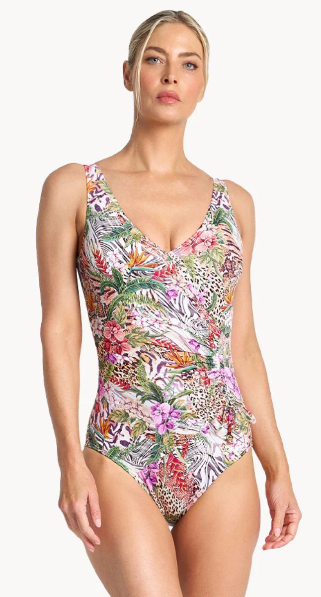 Lilymaze Gathered Surplice One Piece Swimsuit - Skin