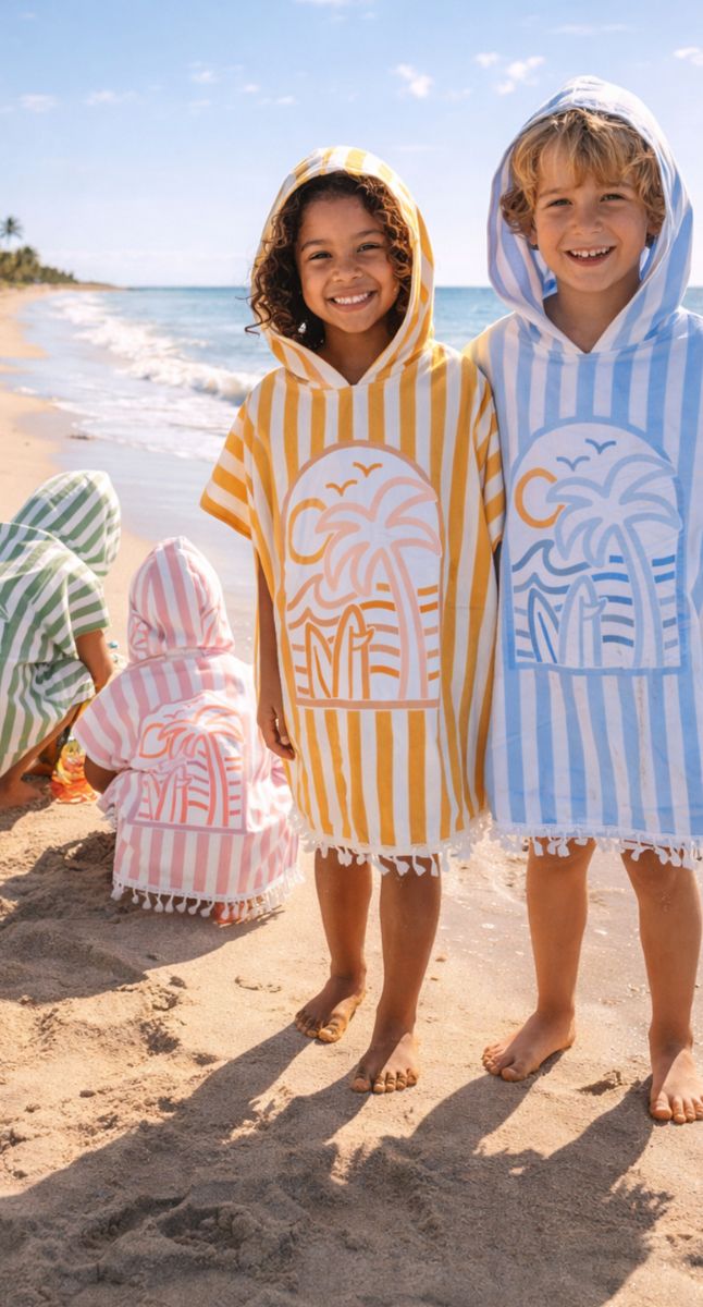 Kids Towel Poncho Summer Green