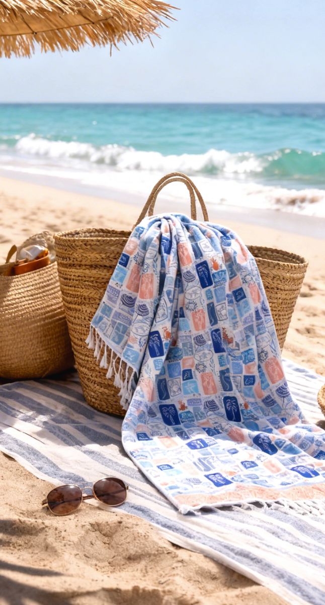 Beach Towel in Bag Tiles