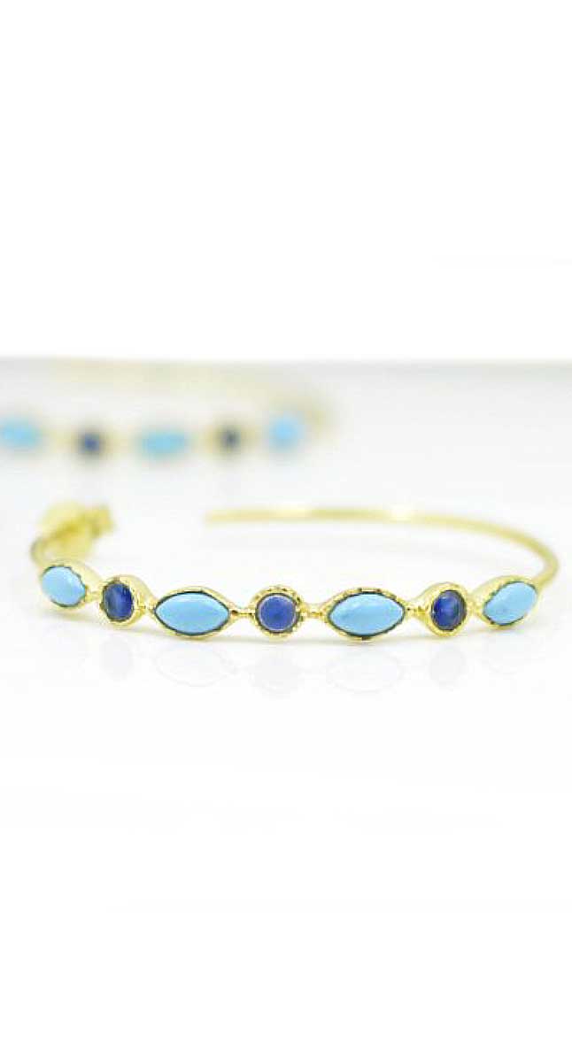 aegeanblue Loop Earrings Blue Turquoise &amp; Sapphire: 4×4 mm Size: 40 mm Gold Plated – Sterling Silver 925
