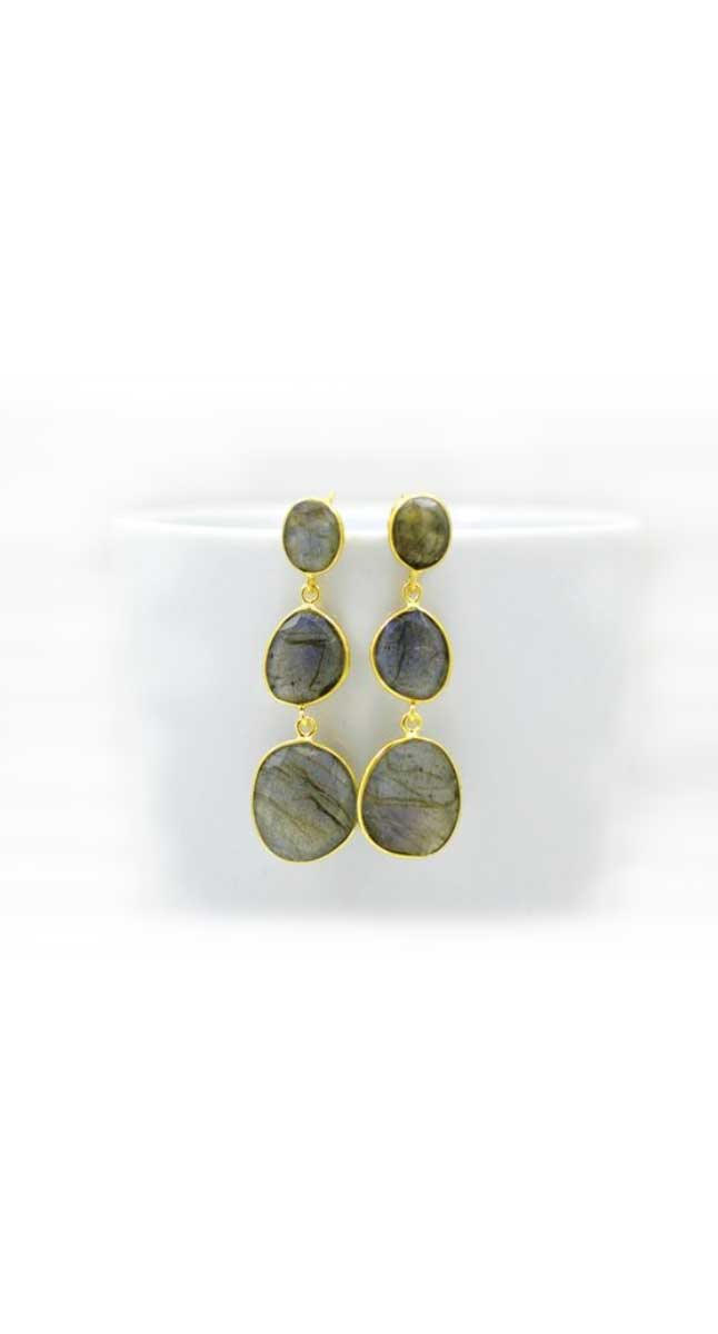 aegeanblue Labradorite Earrings Moonstone : 9×9 &amp; 13×11 mm Total Length: 37 mm Gold Plated – Sterling Silver 926