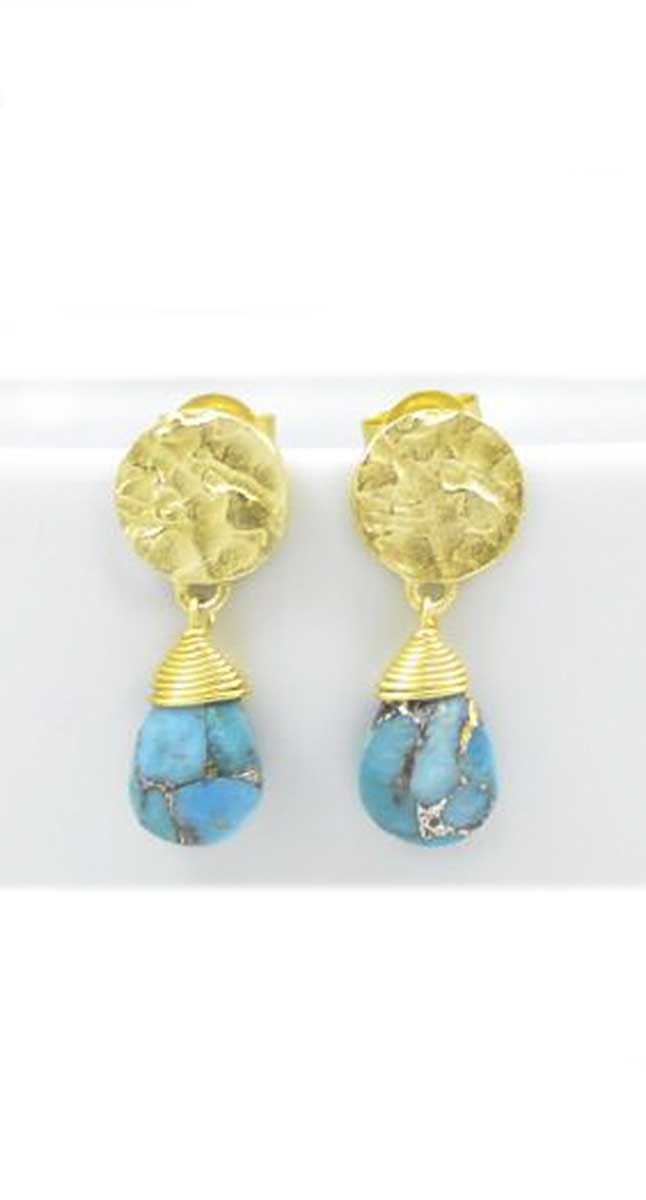 aegeanblue Copper Turquoise Earrings Total Length: 25 mm Gold Plated – Sterling Silver 925