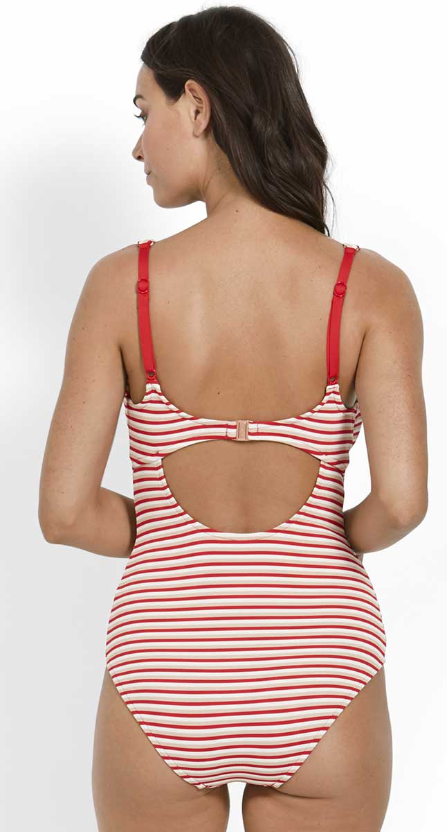 Miléa Rouge Stripe Twist Front DD-E Cup Fitting Maillot One Piece Swimsuit