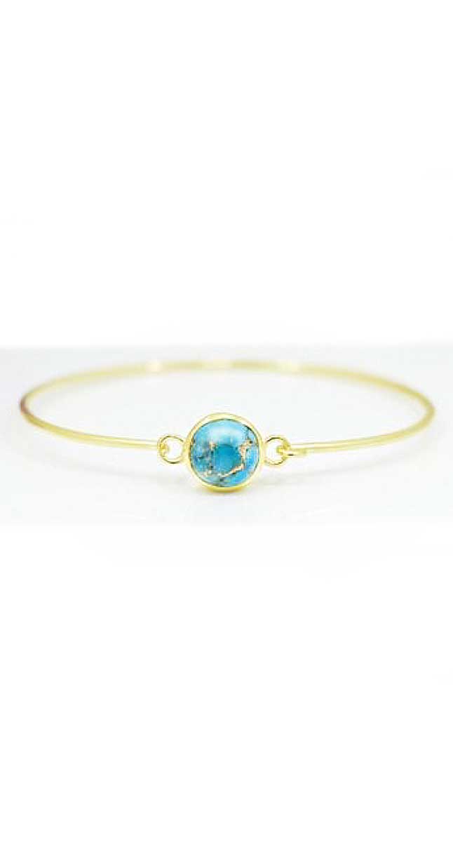 aegeanblue Blue Copper Turquoise Bangle Size: 60 mm Gold Plated – Sterling Silver 925