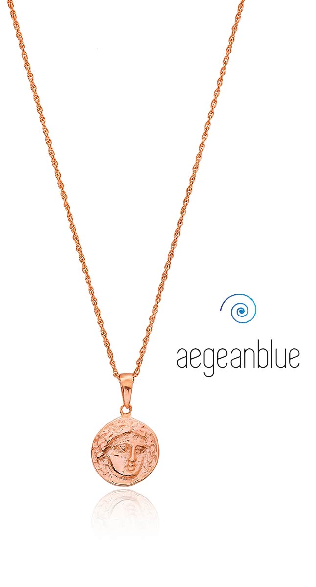 aegeanblue ancient coin medallion on long necklace