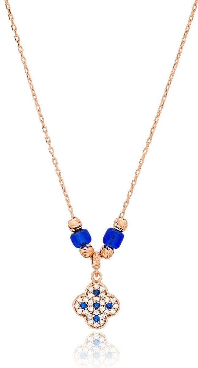 aegeanblue clover cross necklace handcrafted in 925 sterling silver and rose gold