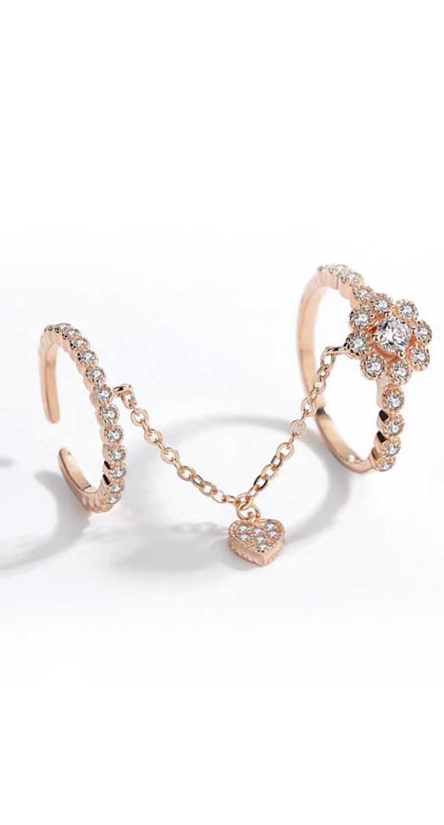 Aegeanblue Flower of Love - Double Ring - Rose Gold