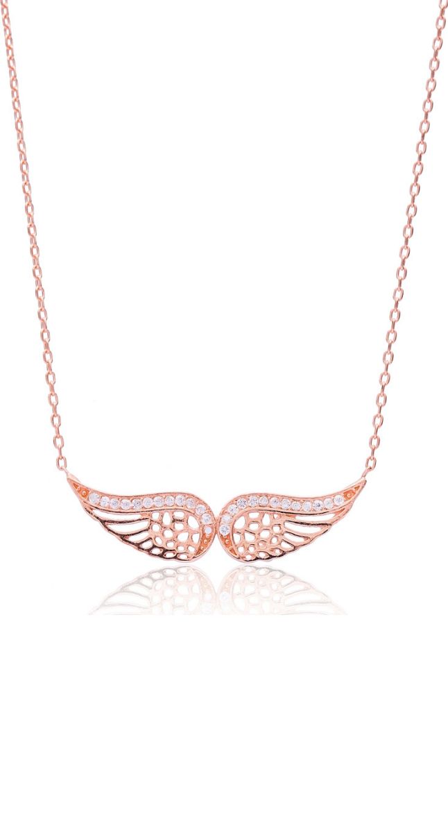 aegeanblue angel wing pendant necklace handmake in Silver with Rose Gold