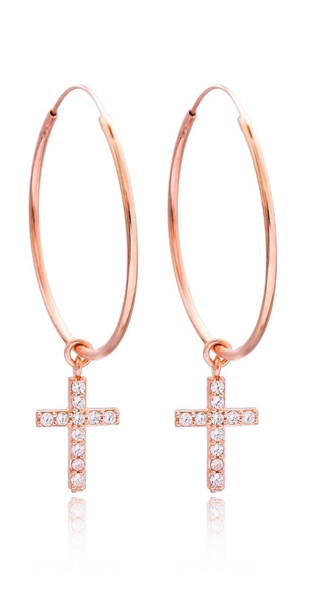 aegeanblue confessions cross hoop earrings - handmade in sterling silver with gold plating