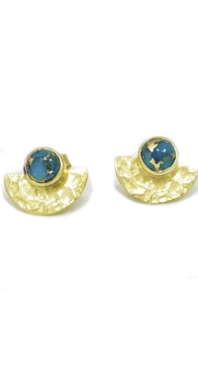 aegeanblue Warrior Earings - Blue Copper Turquioise Stone, Gold Plated, Sterling Silver 925. Total Size 15 x 10mm