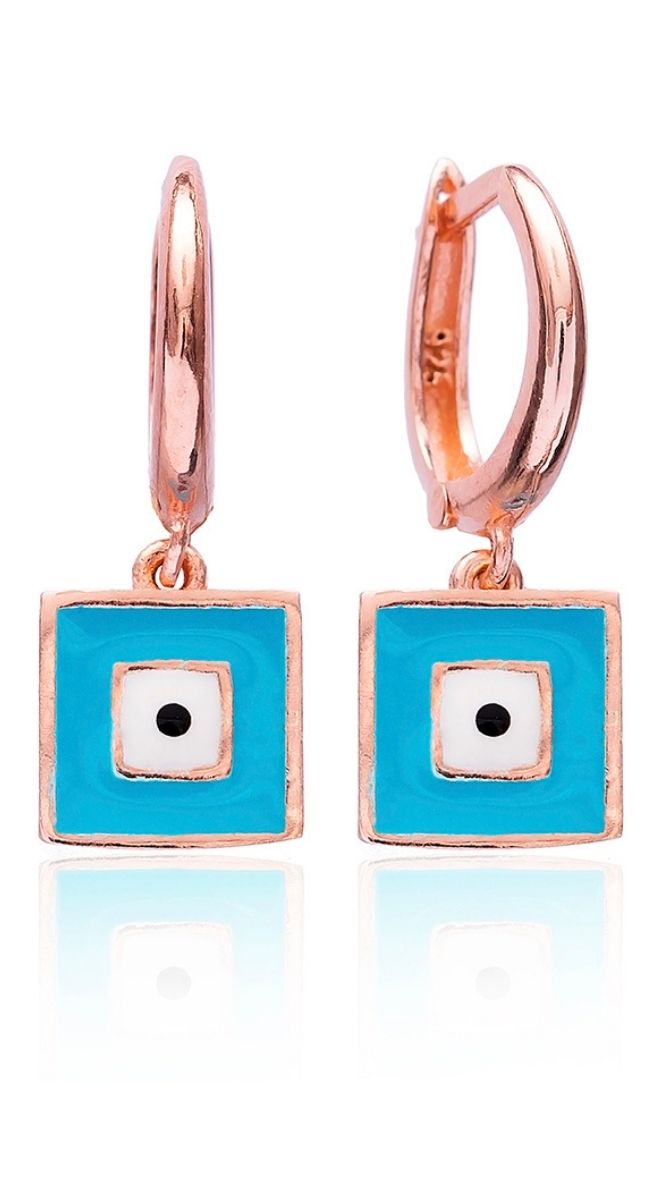 aegeanblue Ionian enamel earrings - handmade in sterling silver with rose gold plating
