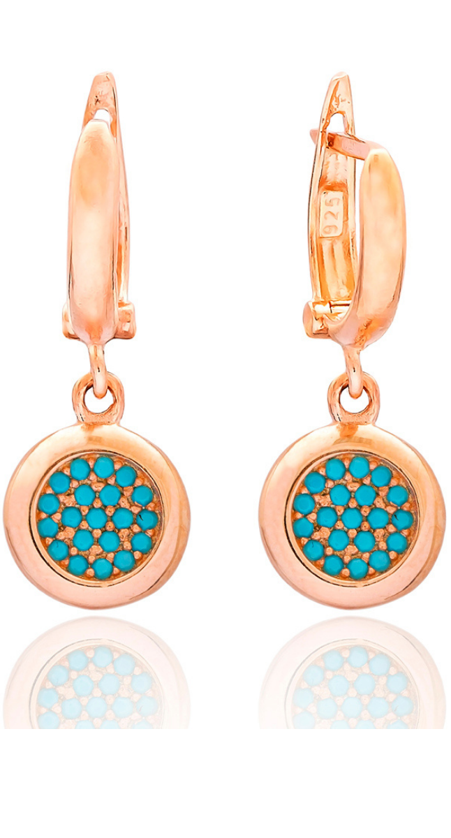 aegeanblue Ithaki Earrings handcrafted in Sterling Silver, Rose Gold and Turquoise Stones
