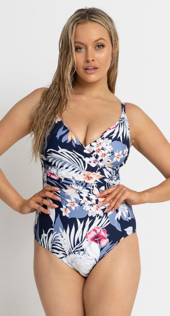 Olander Ruched Cross Over One Piece Swimsuit