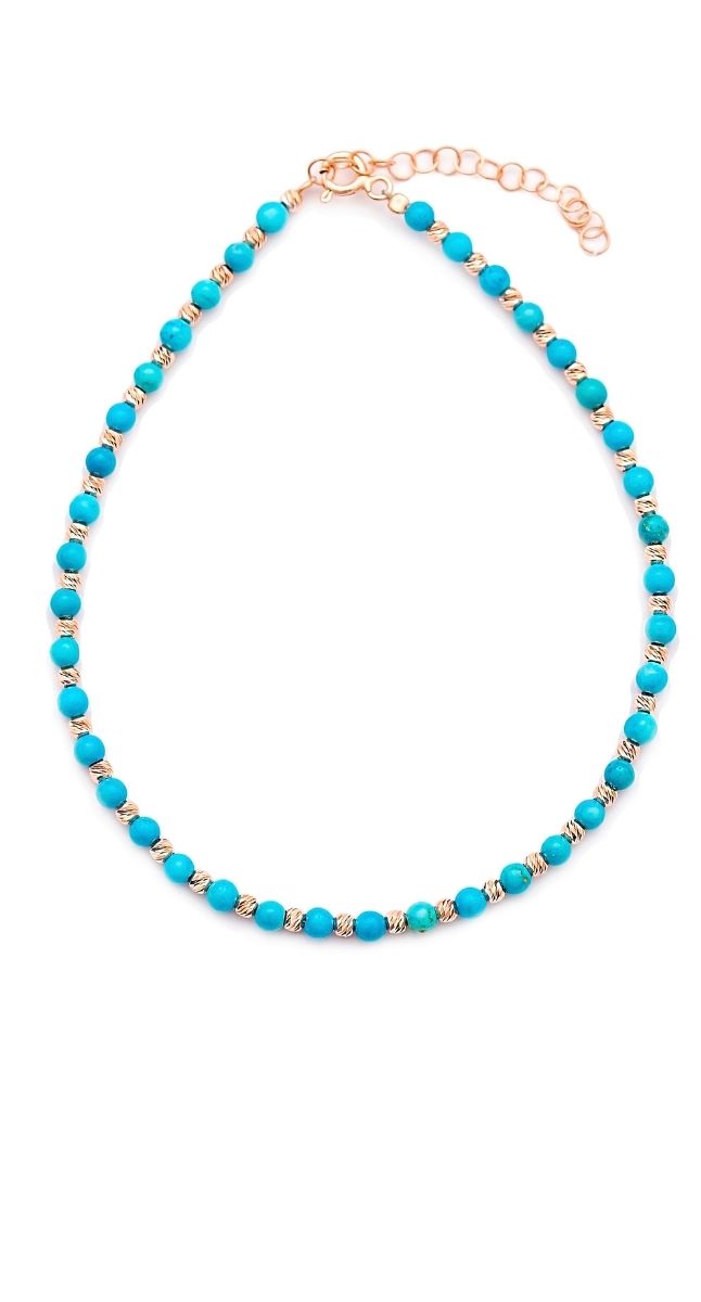 aegeanblue Lucy anklet handcrafted in silver, rose gold and turquoise stones