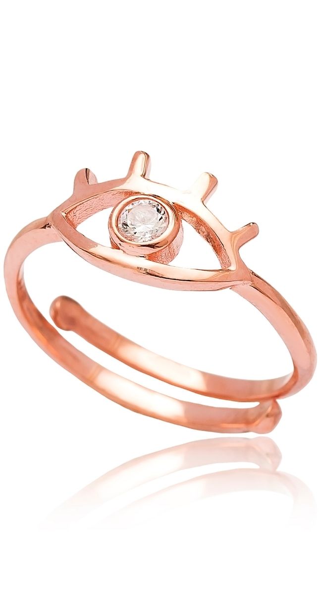 aegeanblue minimilist eye ring - handmade in sterling silver with rose gold plating