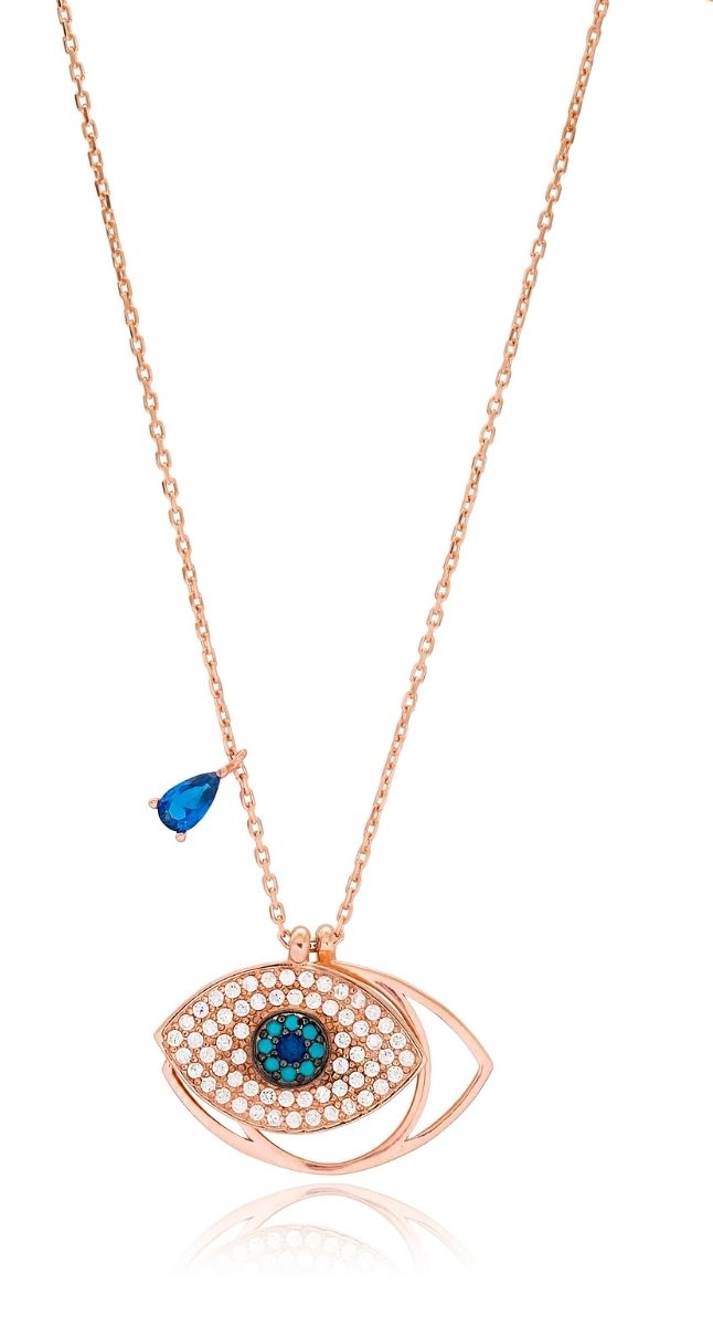 aegeanblue petite eye charms necklace - handmade in sterling silver with rose gold plating