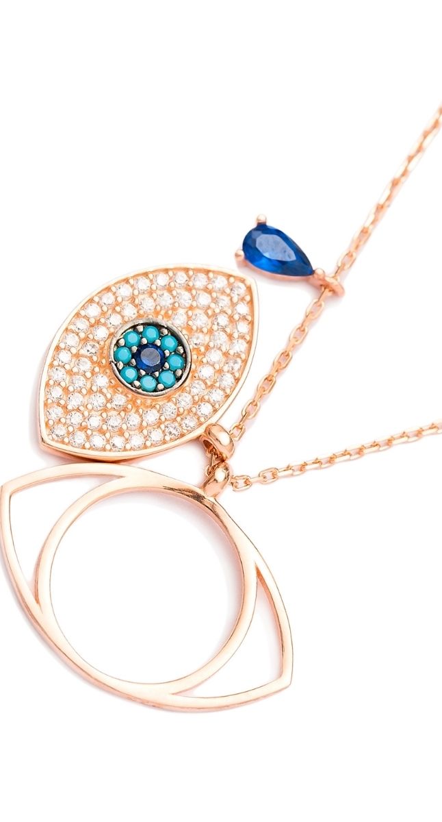 aegeanblue petite eye charms necklace - handmade in sterling silver with rose gold plating