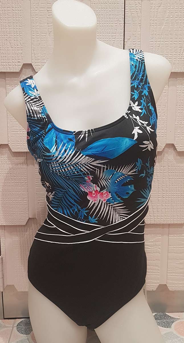Poolproof Palm Orchid Waist Piped Mastectomy Suitable One Piece Swimsuit - Chlorine Resist