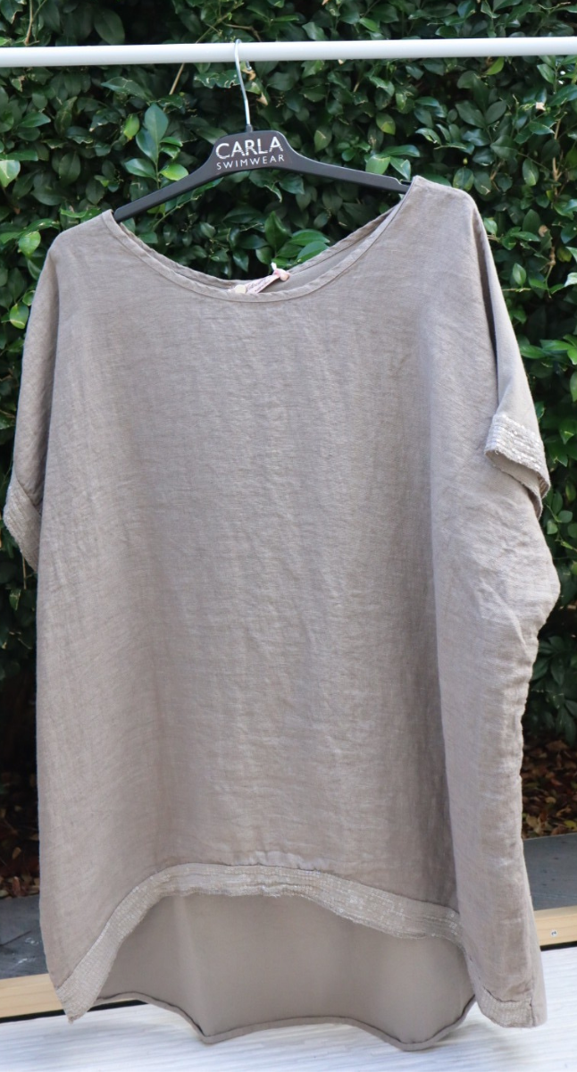 Day to Night Linen Sequin Short Sleeve Top - Made In Italy