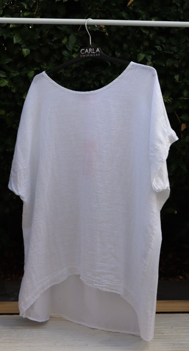 Day to Night Linen Sequin Short Sleeve Top - Made In Italy