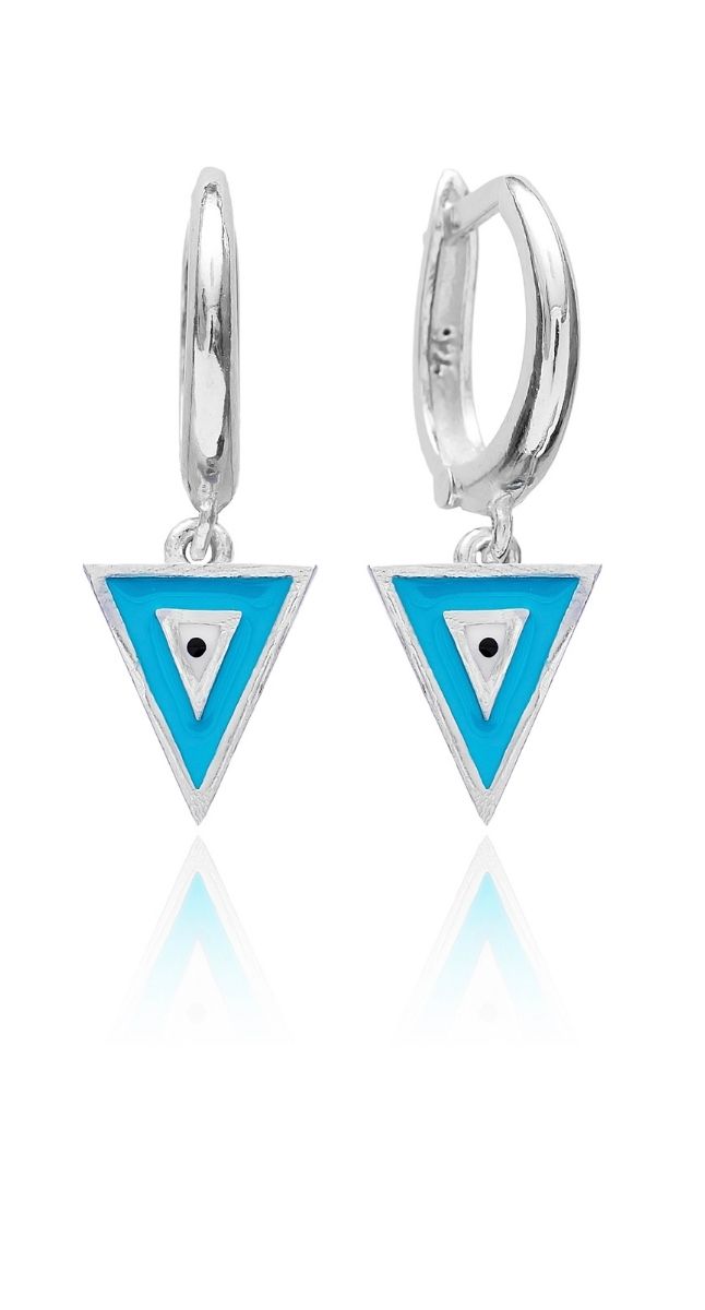 aegeanblue triangle eye enamel earrings - handmade in sterling silver