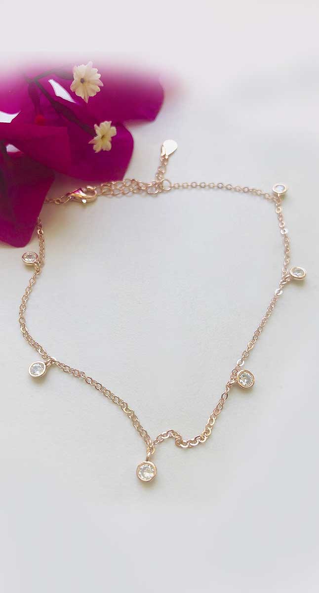 aegeanblue Crystal Water Drop Anklet - Gold