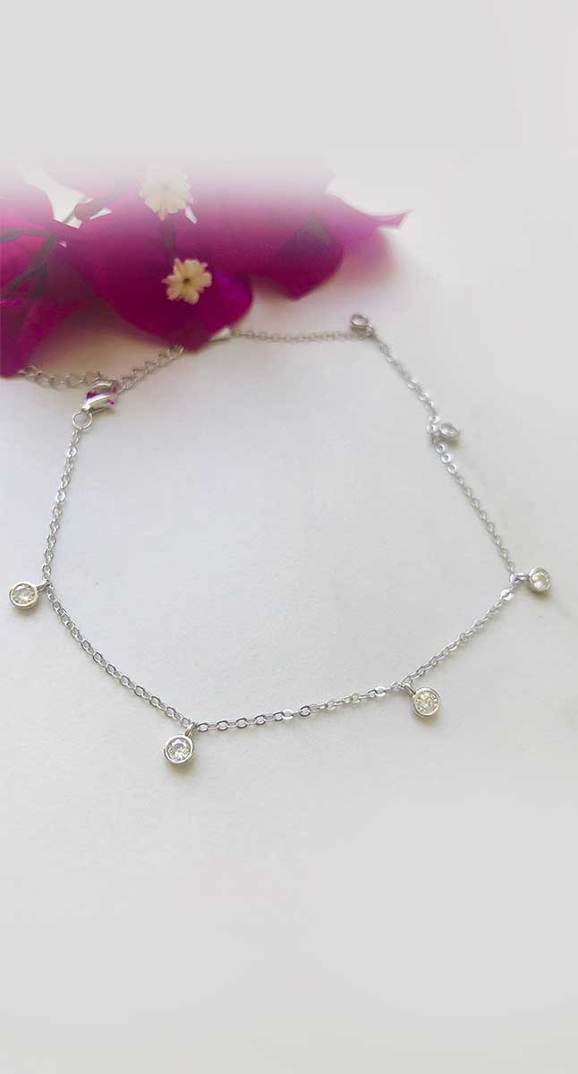 aegeanblue Crystal Water Drop Anklet - Sterling Silver